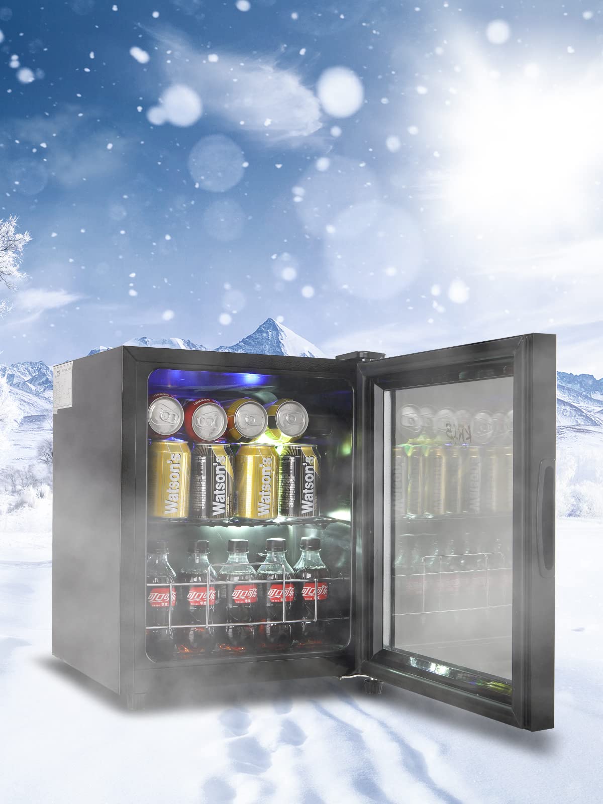 Krib Bling Mini Beverage Refrigerator, 75 Cans Fridge With Double-Layer Tempered Glass, Beverage Cooler With 7 Temperature Adjustable, For Home, Office, Apartment, Dormitory, Black on Fridge.com - View 5