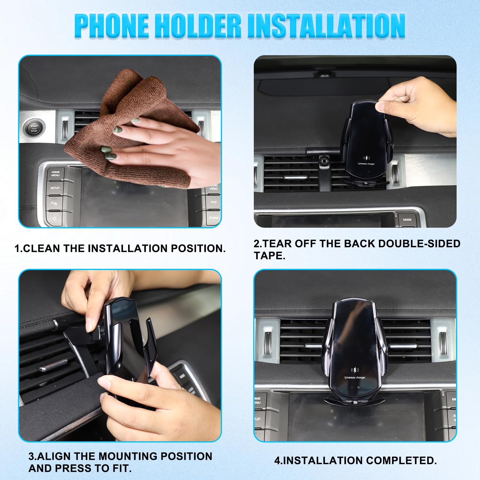 METYOUCAR Soporte de teléfono de coche para LR Evoque 2012-2018 para rejilla de ventilación central, soporte fijo giratorio para teléfono móvil para coche, apto para iPhone, Android y smartphones