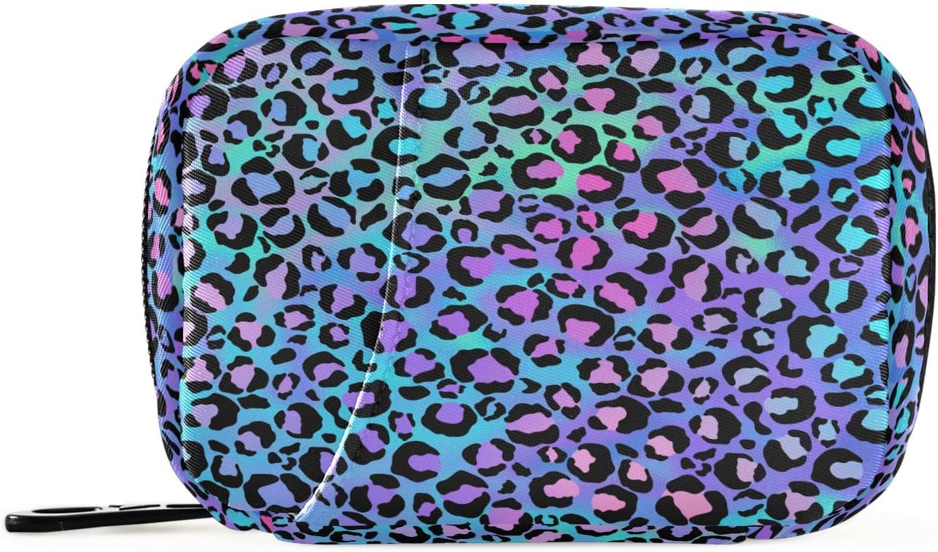 Colorful Cute Leopard Print Pill Case, Portable Weekly Pill Box Bag Container 7 Days Pill Organizer Vitamin Supplement Holder with Zipper for Travel Family Business