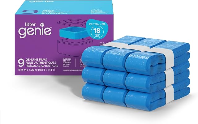 Litter Genie Sacs de Rechange | Film Authentique Autonome 9 pk | Compatible avec Litter Genie Recharges Standard et Jumbo | Sacs de Litière pour Chats avec Contrôle Ultime des Odeurs | Jusqu'à 18 mois de fournitures pour un chat