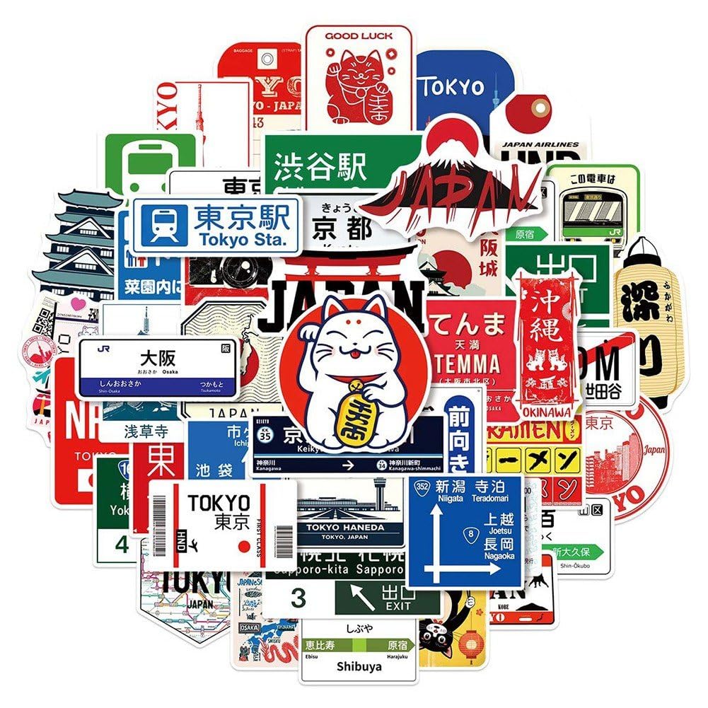 100 japońskich naklejek z motywem symbolu Tokio, grafika z kreskówki, zawieszki podróżne, naklejki na laptopa, notatnik, bagaż, dekoracja "zrób to sam"
