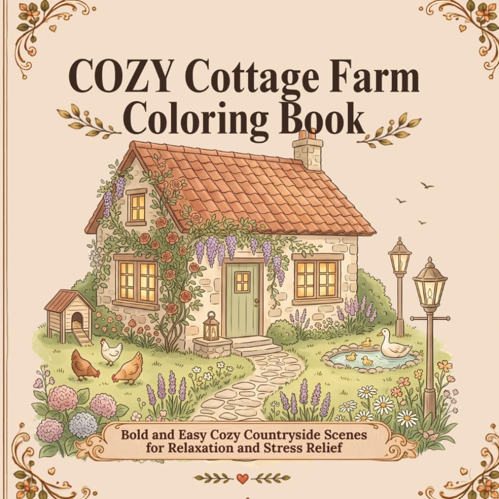 Cozy Cottage Farm Coloring Book: Bold and Easy Cozy Countryside Scenes for Relaxation and Stress Relief