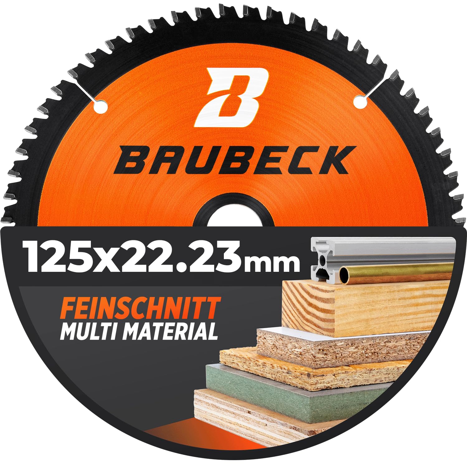 BAUBECK Zaagblad voor haakse slijper 125, multimateriaal, fijne snede, doorslijpschijf 125 voor hout, aluminium, metaal en nog veel meer, doorslijpschijf voor hout 125, compatibel met alle gangbare