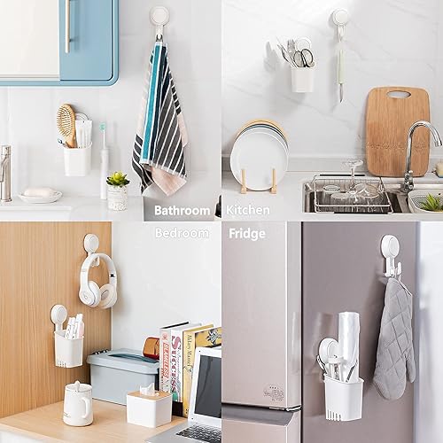 Miniatura 9 de LEVERLOC Soporte para cepillos de dientes y jabonera con ventosa para montar en la pared, sin taladros, para baño, ducha, extraíble, impermeable,