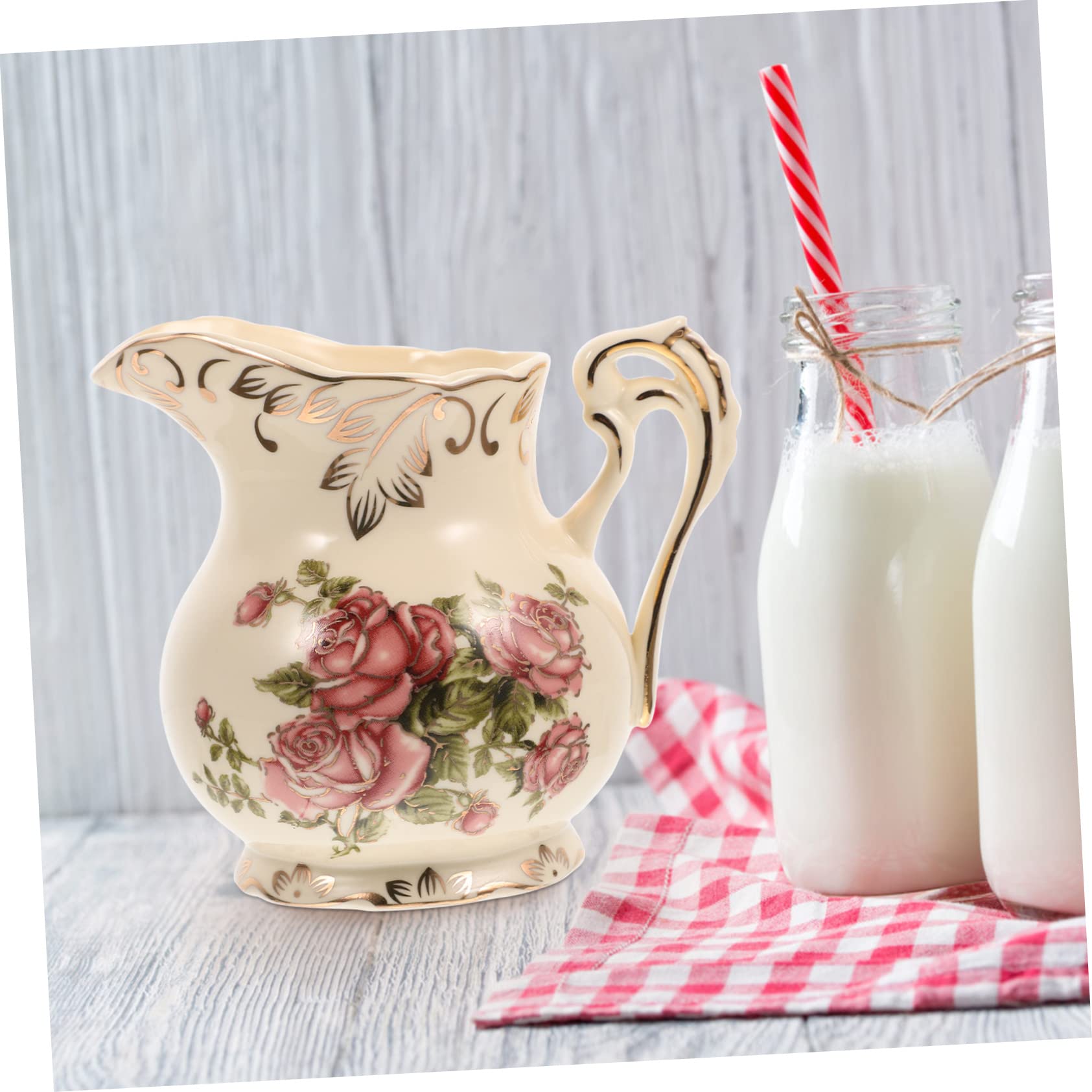Sahnekännchen zum Servieren von Milch und Sirup im Europäischen Stil Keramik 250ml Praktischer Keramikkrug mit Goldfarbenem Druck für Kaffee und Tee