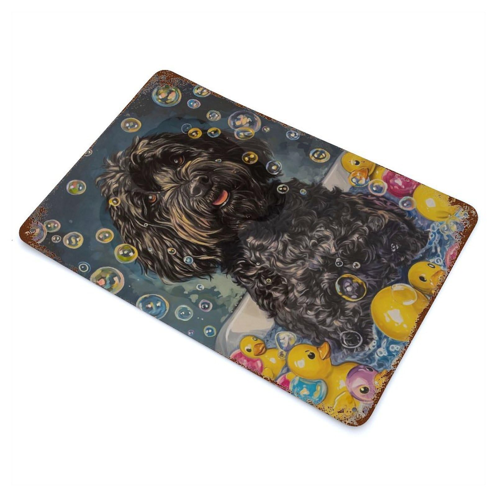 Rust Effect Black Russian Terrier Dog Vintage Rust Metal Sign 11.8"x7.9", Classic Wall Plaque for Shed, Workshop And Garage Wall Decor