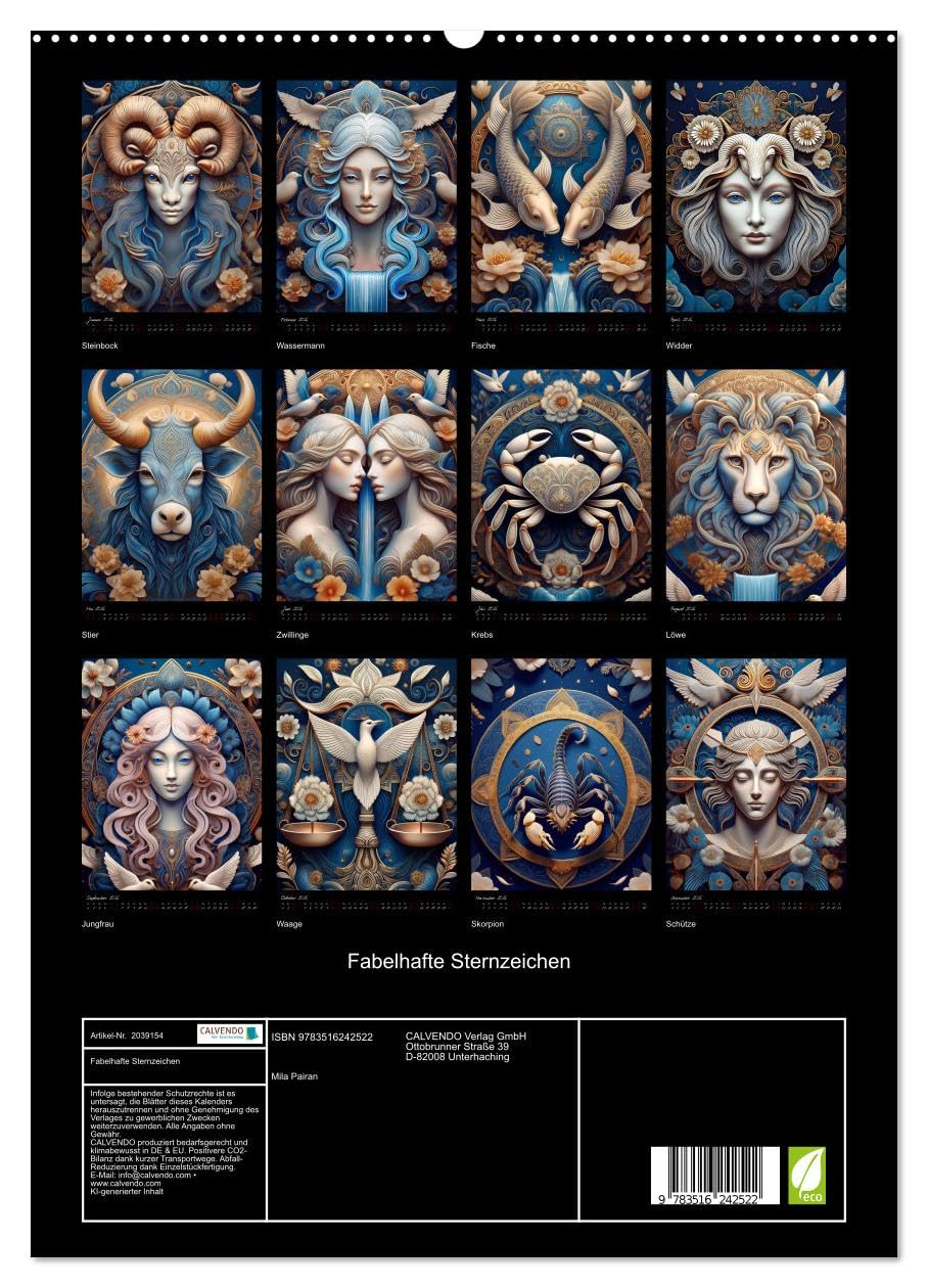 Fabelhafte Sternzeichen (hochwertiger Premium Wandkalender 2026 DIN A2 hoch), Kunstdruck in Hochglanz: Eine beeindruckende, kunstvolle Darstellungen der Sternzeichen. (CALVENDO Kunst)