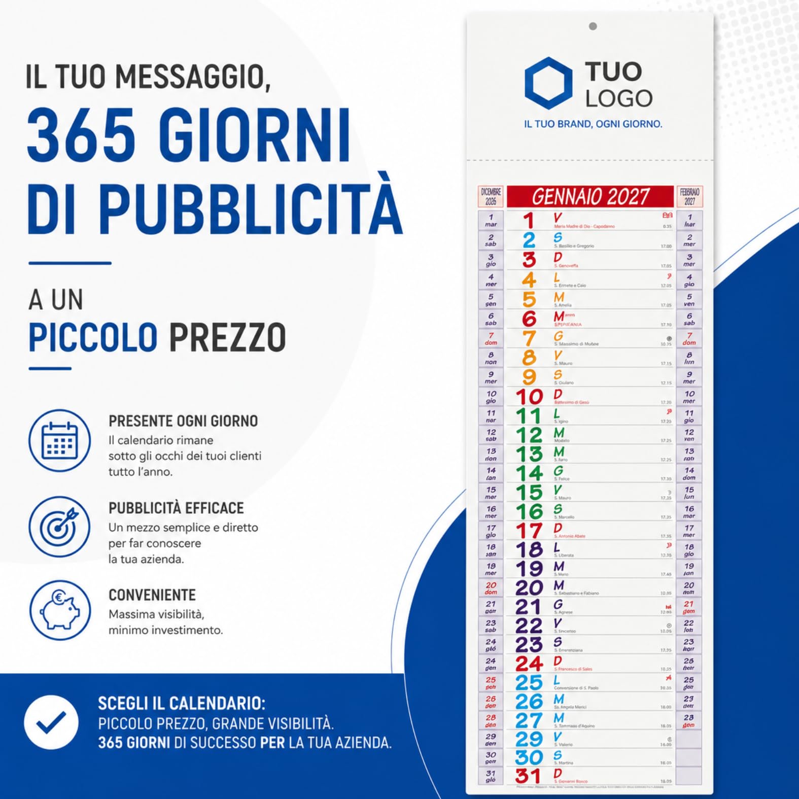 Calendari Personalizzati 2027 Stock da 50 Pezzi Olandesi da Muro per Gadget Pubblicitari di Fine Anno come Omaggio per i Clienti Regali Aziendali Cod. PA670