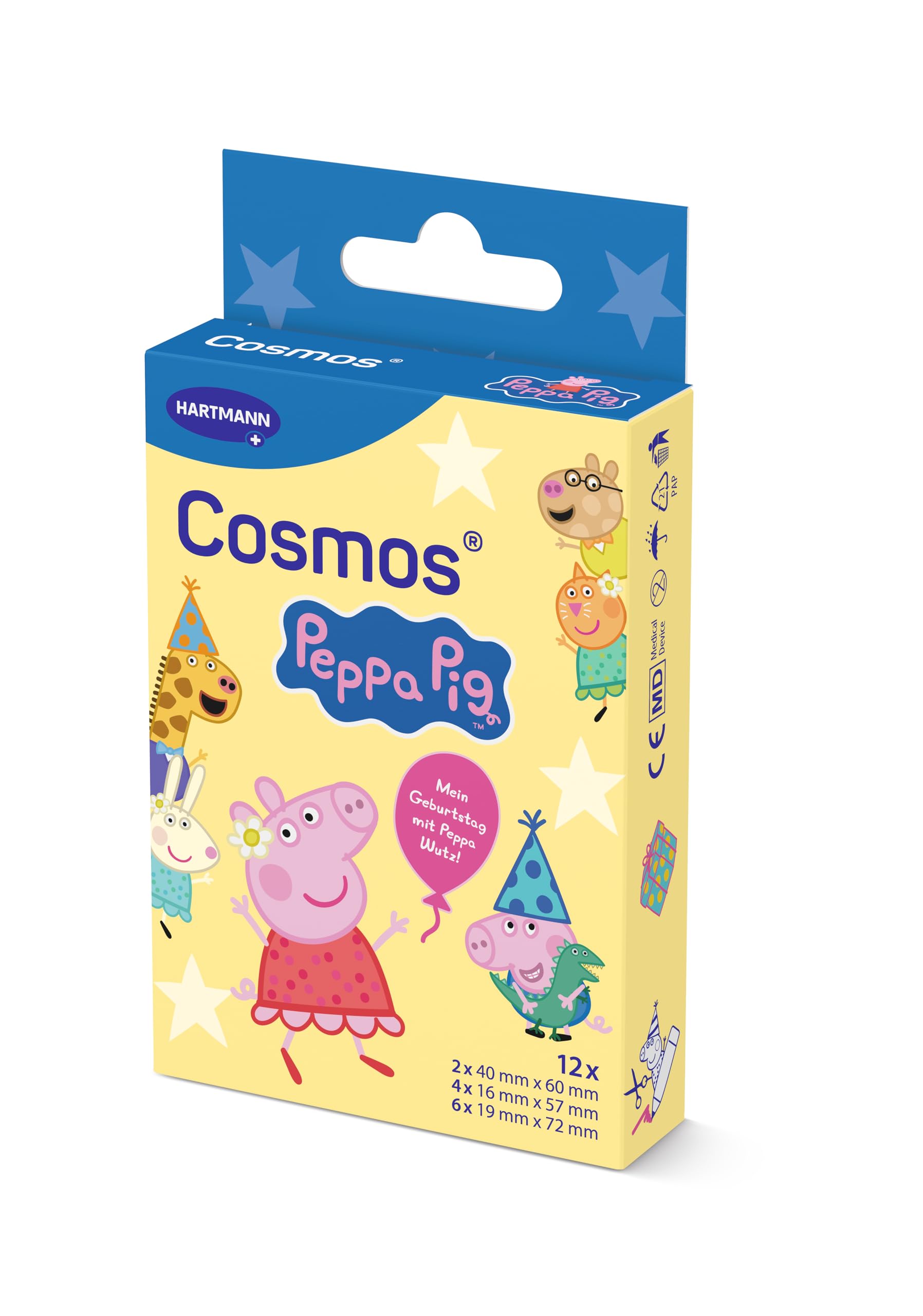 Cosmos® Peppa Wutz Kinderpflaster | Wundpflaster Set mit Peppa Wutz Motiv für Mädchen & Jungen – hautfreundlich & wasserfest | Mix aus 3 Größen | 12 Stück