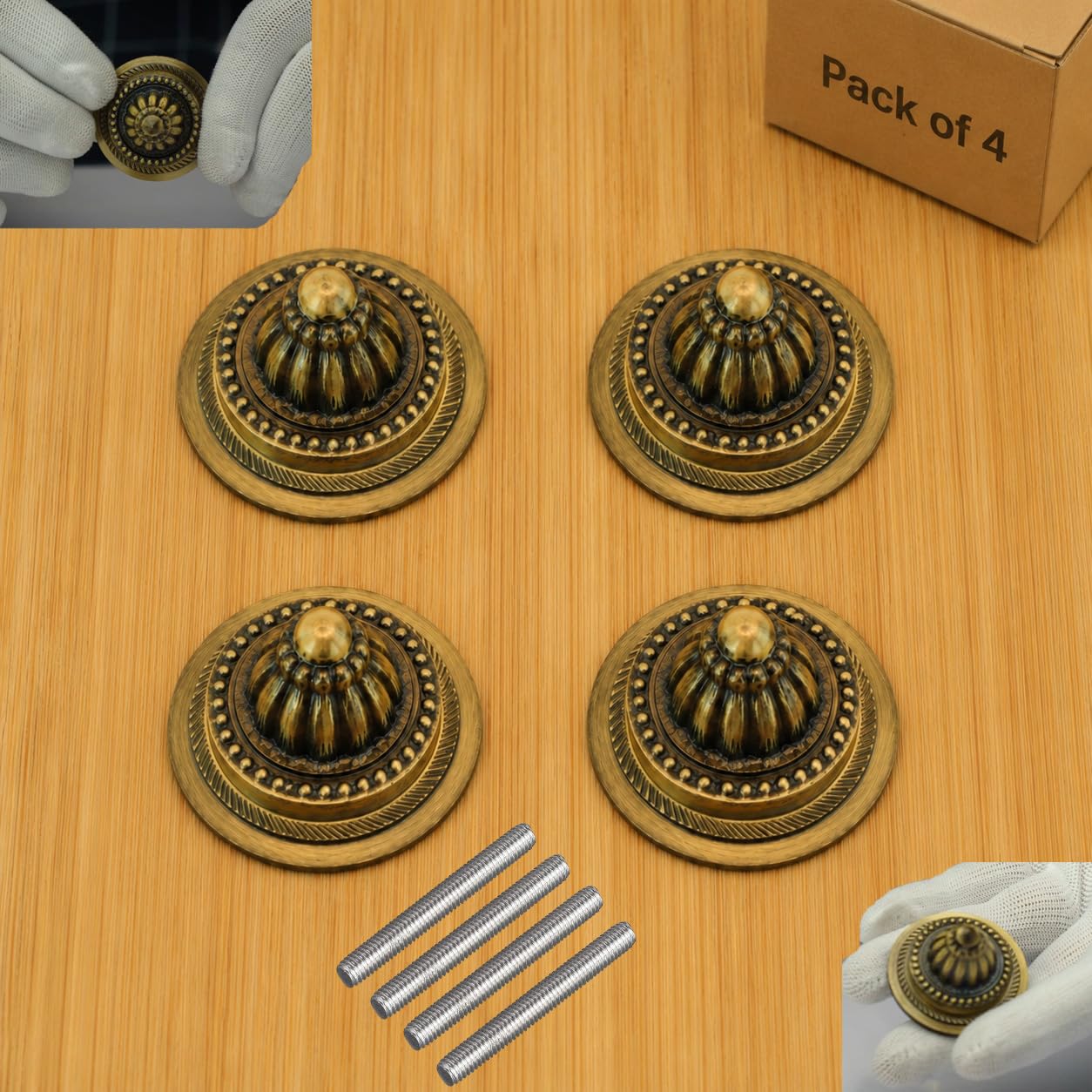 camelcase rajwadi brass dooms for main door and pooja room (38.1mm / 1.5 inch) | antique finish solid brass decorative door domes for traditional wooden gates & home decor | pack of 4