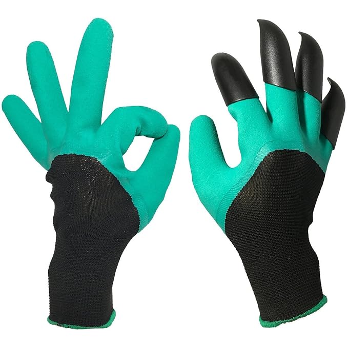 Okayji Gardening Gloves Tools Claws Quick & Easy to Dig and Plant Safe for Digging & Planting Nursery Plants, Gardening Tool - 1 Pair with 4 Fingertips