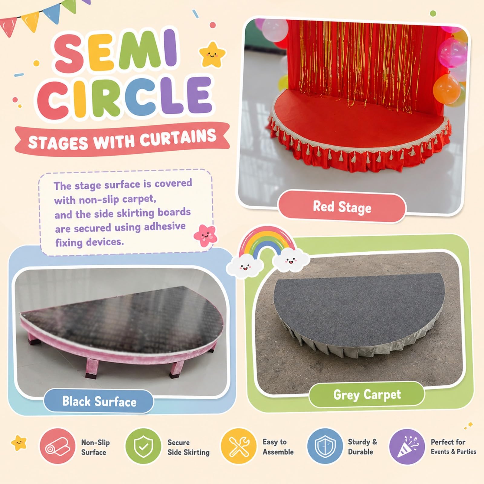 Palcoscenico portatile semicircolare/rotondo, piccolo palco con gonna, elevata capacità di carico, mini palco per spettacoli corali, eventi scolastici e in classe(Gray B,120x60cm)