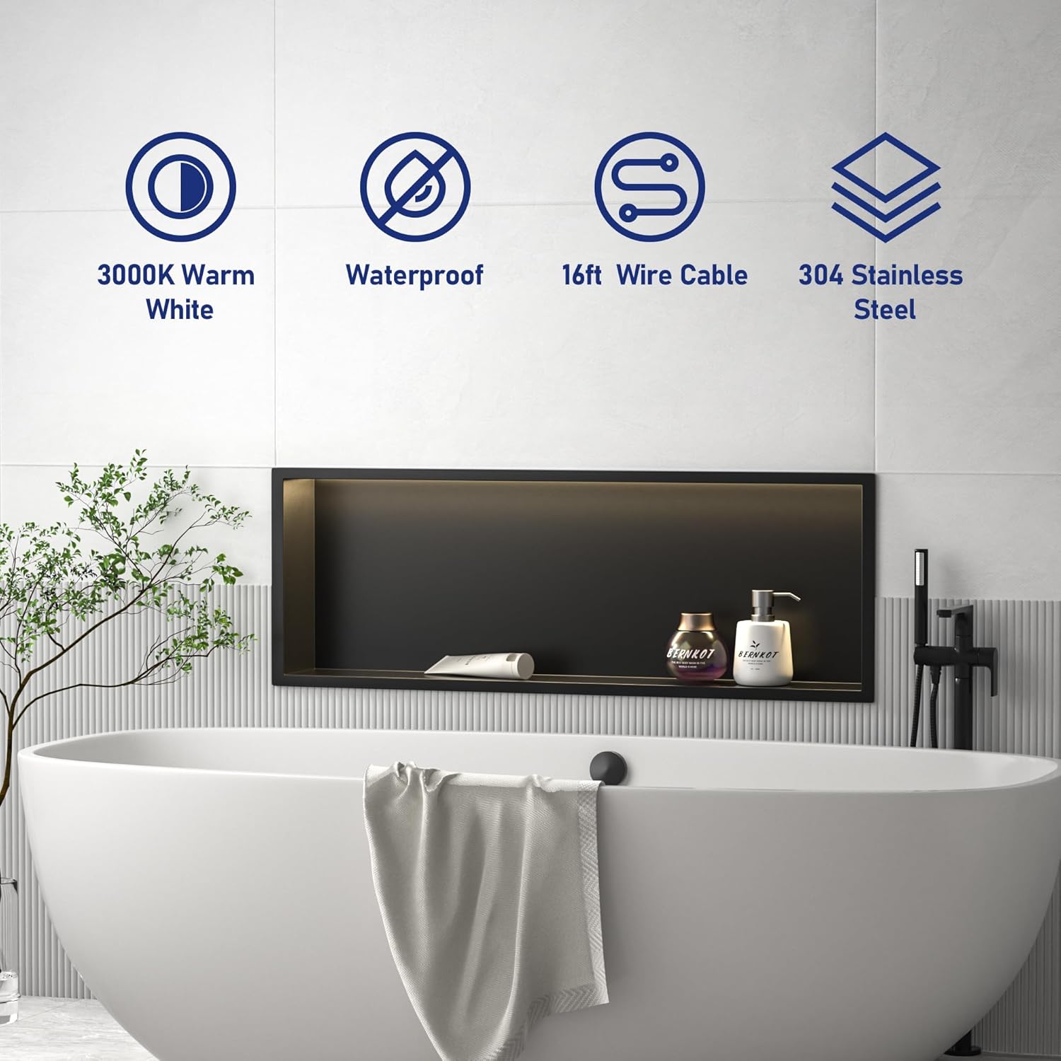 Led Shower Niche 36 X 12 Matte Black 304 Stainless Steel with Lighting IP66 Waterproof Recessed Bathroom Wall Niches Shelf No Tile Need Shower Niche for Bathroom