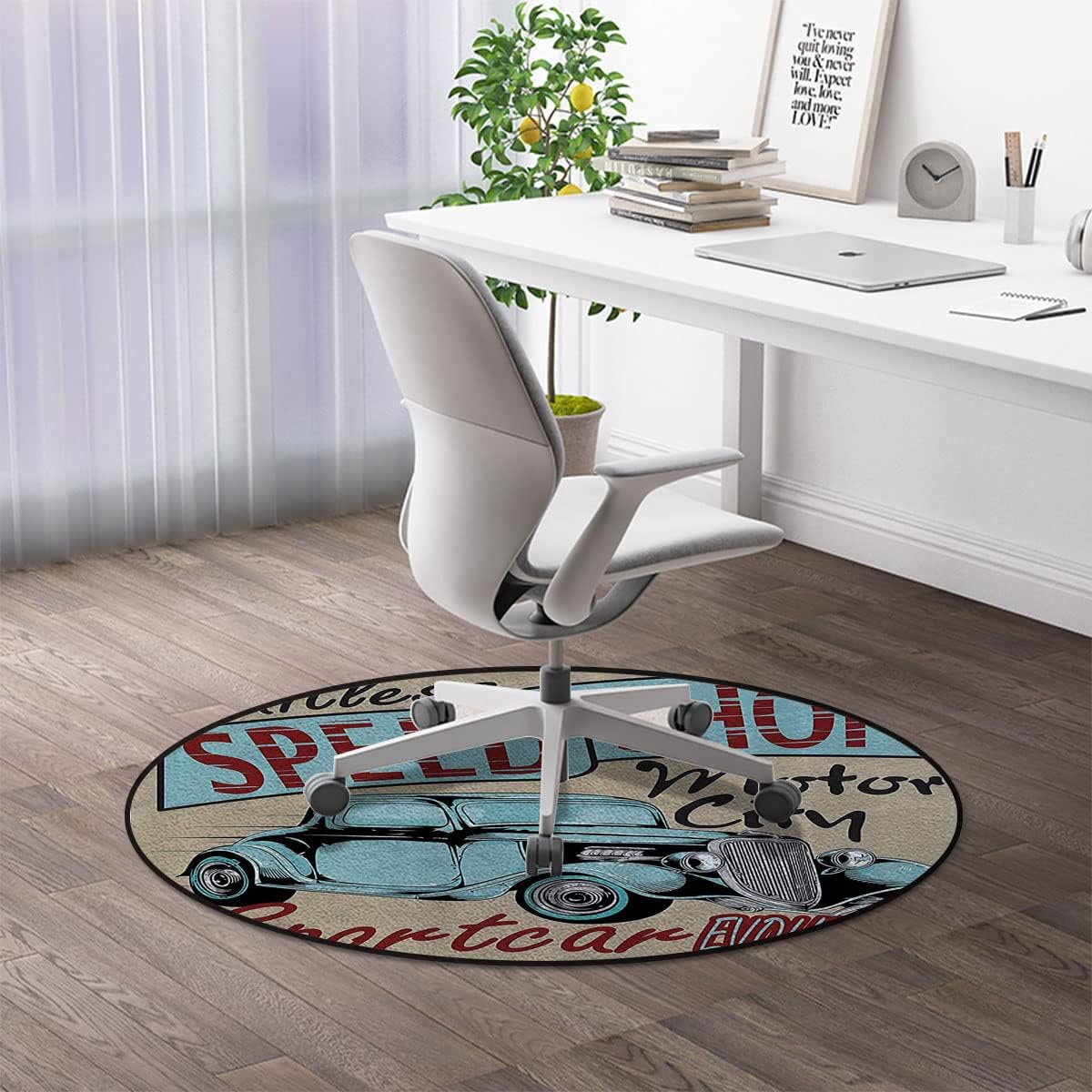 Teal Red Brown Round Floor Mats for Office Chair Computer Desk Anti Slip Auto Rusty Colors Art Design Gaming Chair Mat Chair Mat for Hardwood Floor 1950S Decor Diameter 39 in
