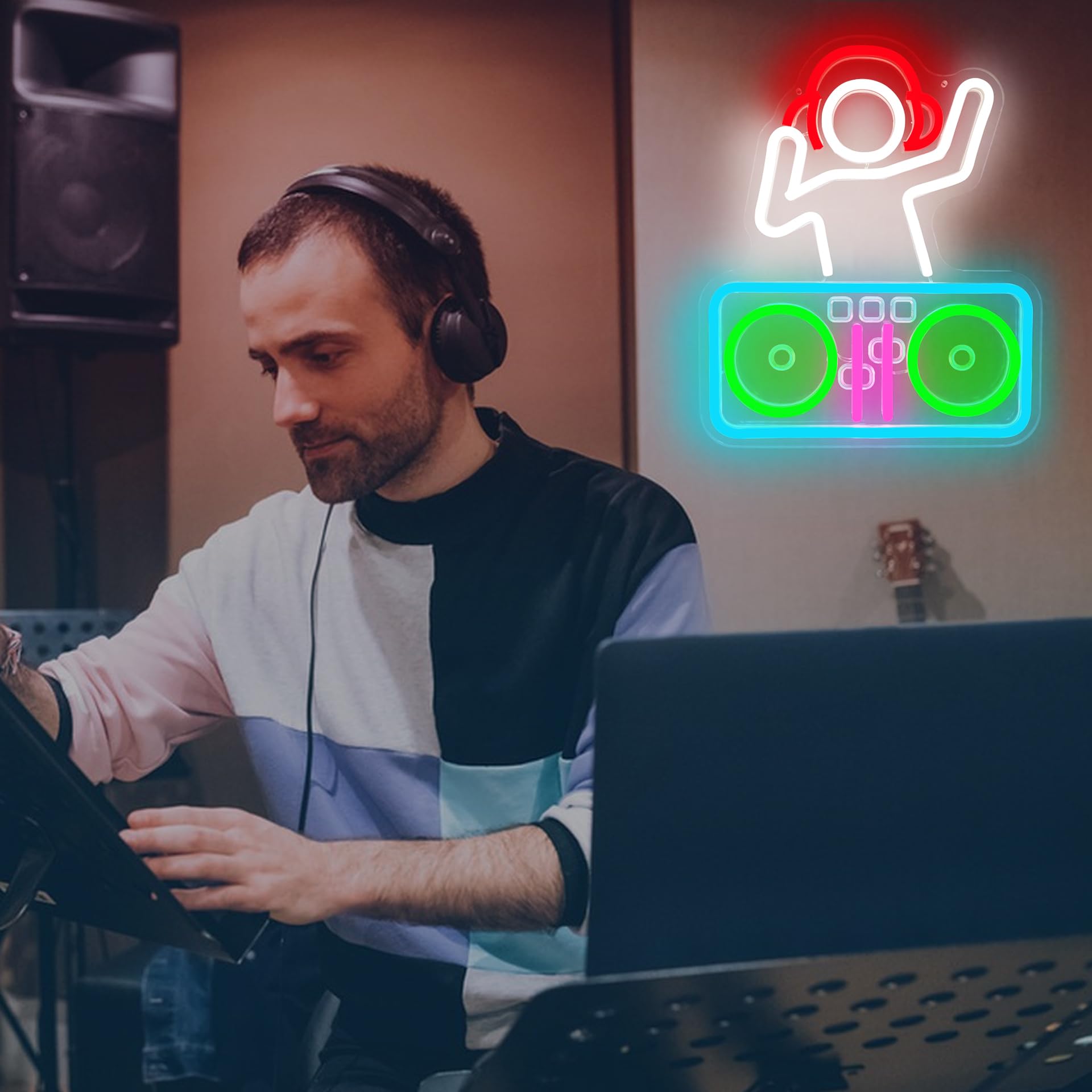 DJ-Neonschild, dimmbar, DJ-Player, LED-Schilder für Schlafzimmer, Wand, Musik, beleuchtetes Schild für Bar, Studio, Keller, Männerhöhle, LED-Wanddekoration, coole DJ-Geschenke