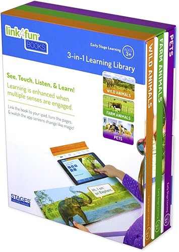 Link4fun - Juego de libros de animales para preescolar y lectura en iPad, juguete interactivo de aprendizaje para niños, 3 libros, aplicación