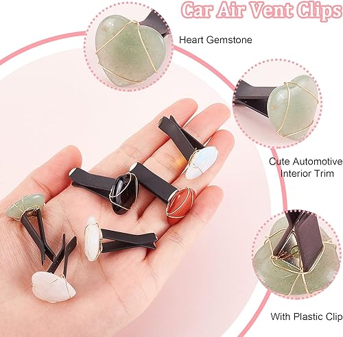 Miniatura 4 de OLYCRAFT 6 clips de ventilación de automóvil de piedra natural con forma de corazón, clips de ventilación de automóvil con piedras preciosas de