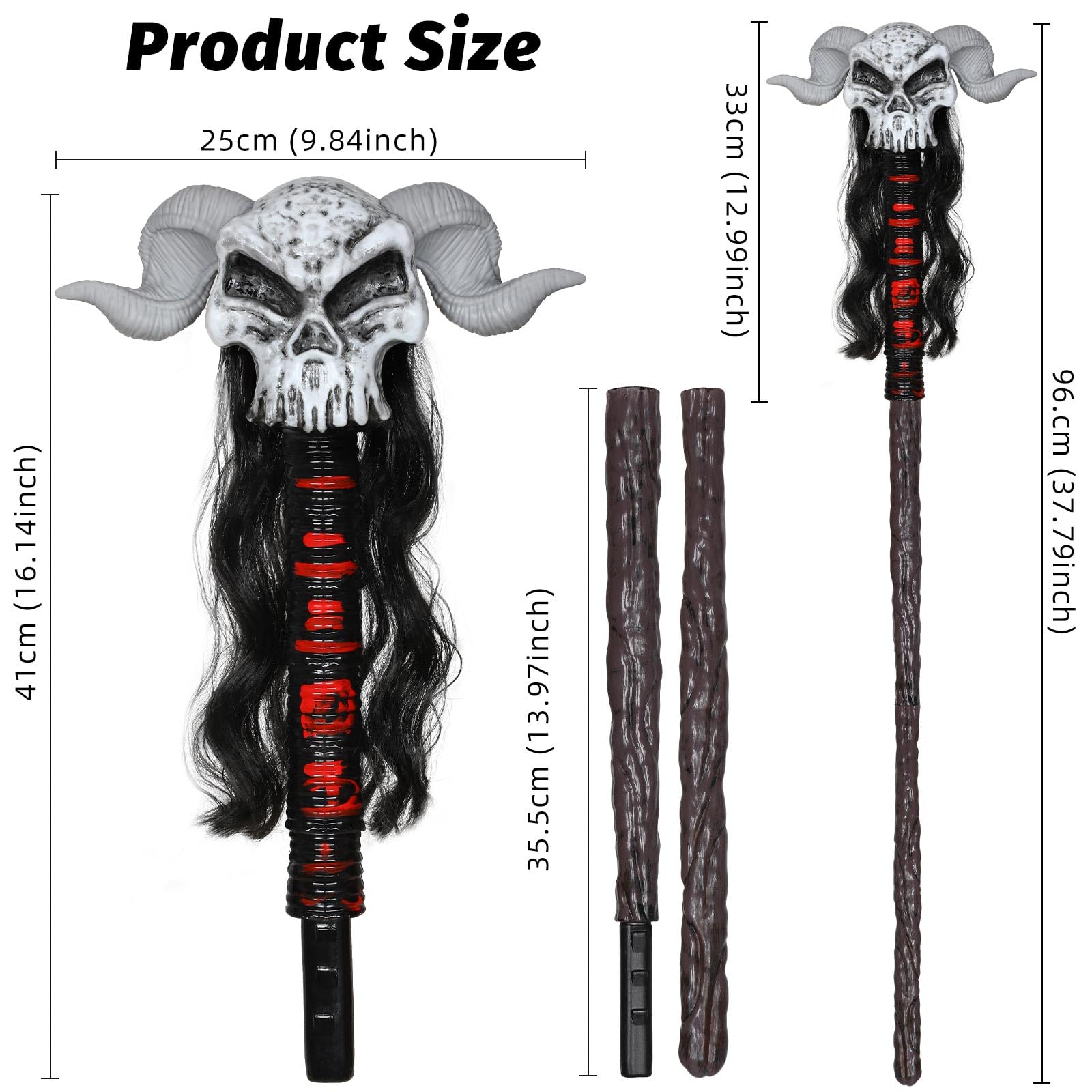 Spinosaurus 38" Halloween Wizard Staff Voodoo Skull Staff Wicked Sheep Horn Elder Wand Gothic Fancy Dress Cane Voodoo Costume Accessories - Image 2