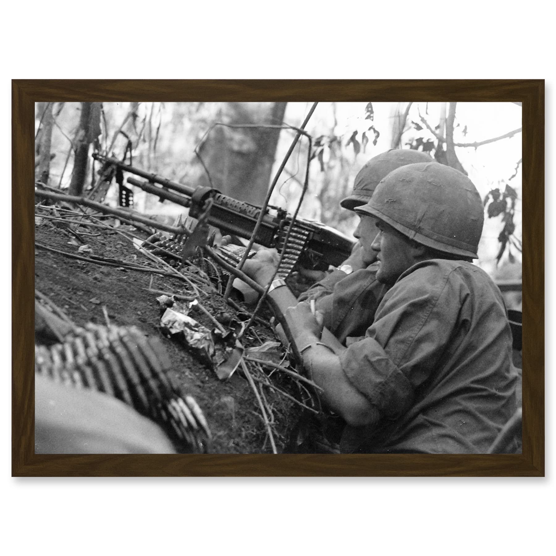 Artery8 War Vietnam USA GI Soldiers M60 Machine Gun 1966 Photo Artwork Framed Wall Art Print A4