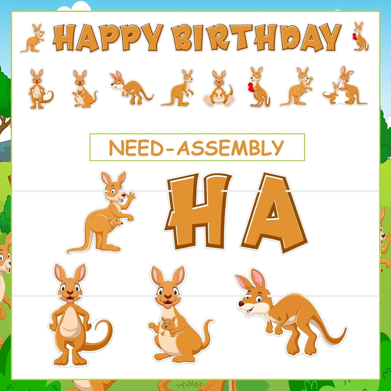 Kangaroo Birthday Party Decoration, Kangaroo Banner Garland Happy Birthday Banner Australian Animal Garland DIY Required Craft for Kangaroo Lover Wild Zoo Animal Birthday Party Decoration