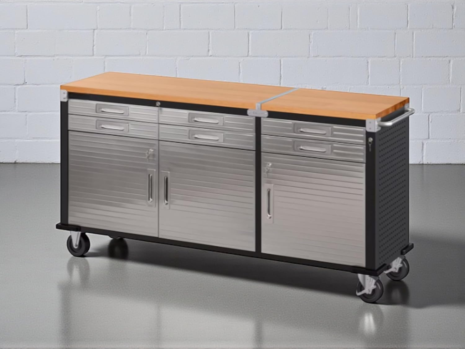 6-Drawer Rolling Work Center, Mobile Workbench with Storage, 75.6" W x 20" D x 37.5" H, Graphite