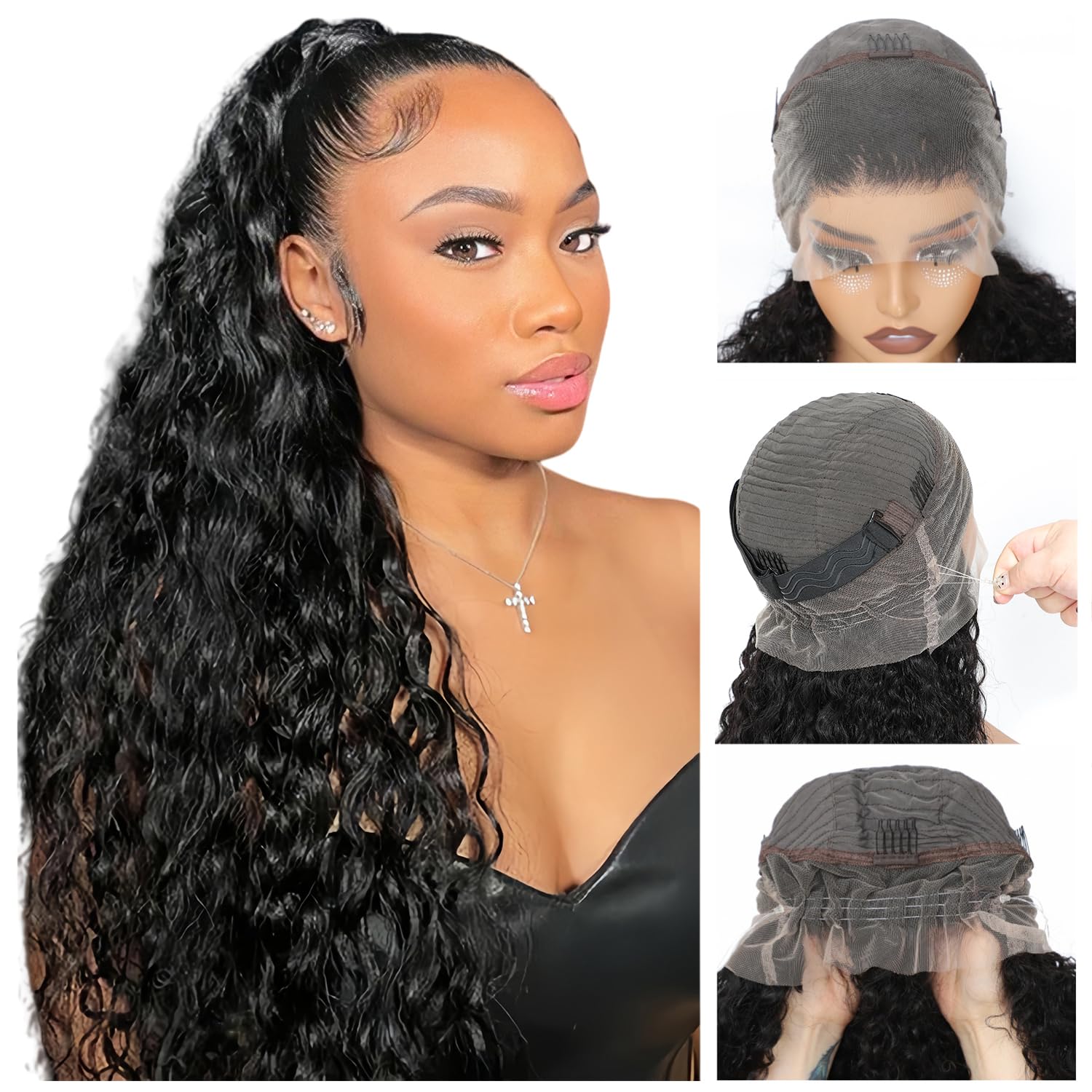 24 Inch Human Hair Wig 360 Lace Front Glueless Drawstring Pre Plucked Amazon.com : 360 Lace Front Wigs Human Hair Pre Plucked With  main image 3