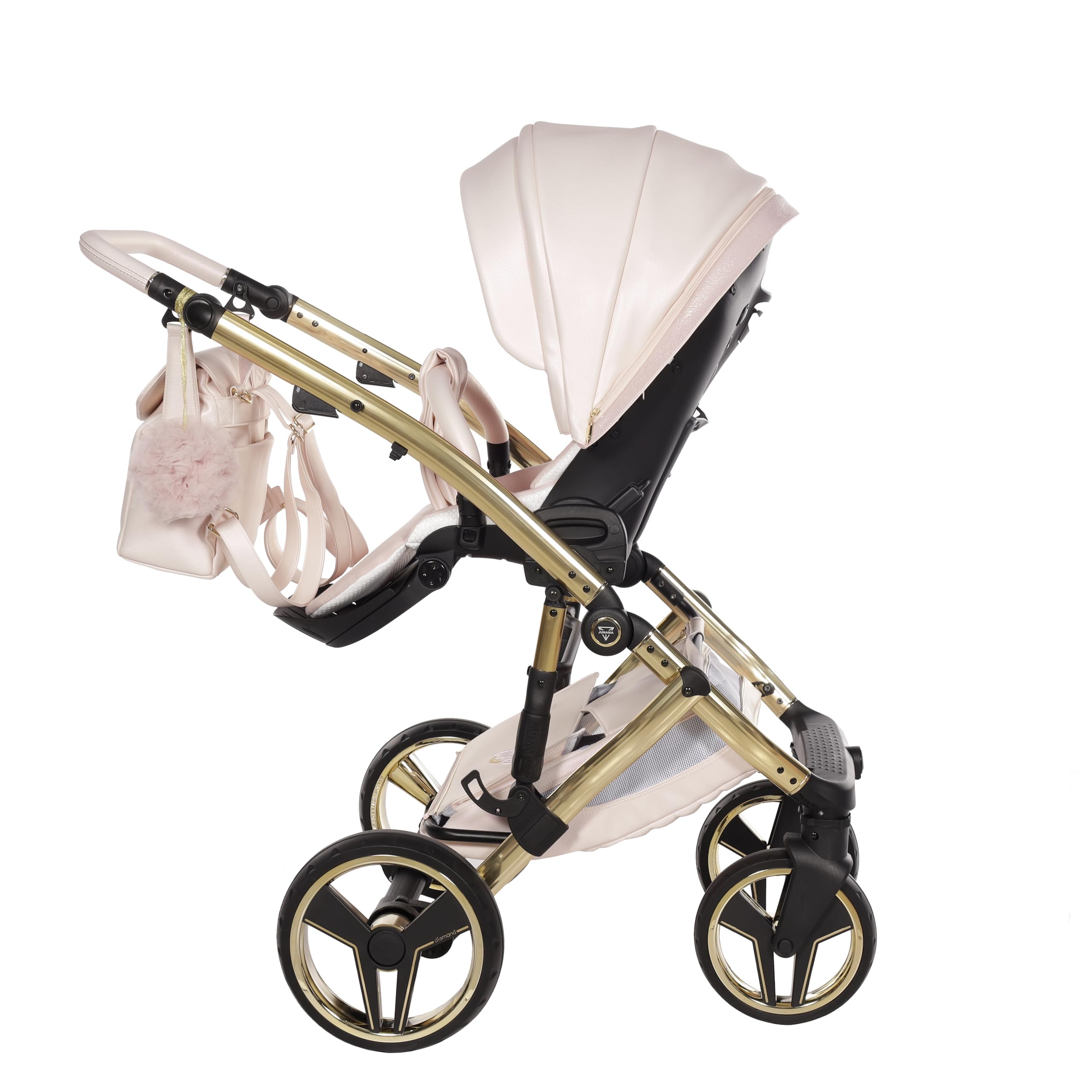 Junama Candy Premium Rosa y Dorado Cochecito de Bebé 2 en 1, 3 en 1, 4 en 1 + Sombrilla para Carrito (4 en 1 con base ISOFIX)