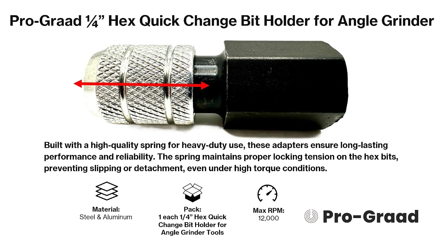 1/4” Hex Shank Converter, Quick Change Bit Holder for 5/8-11 Angle Grinders
