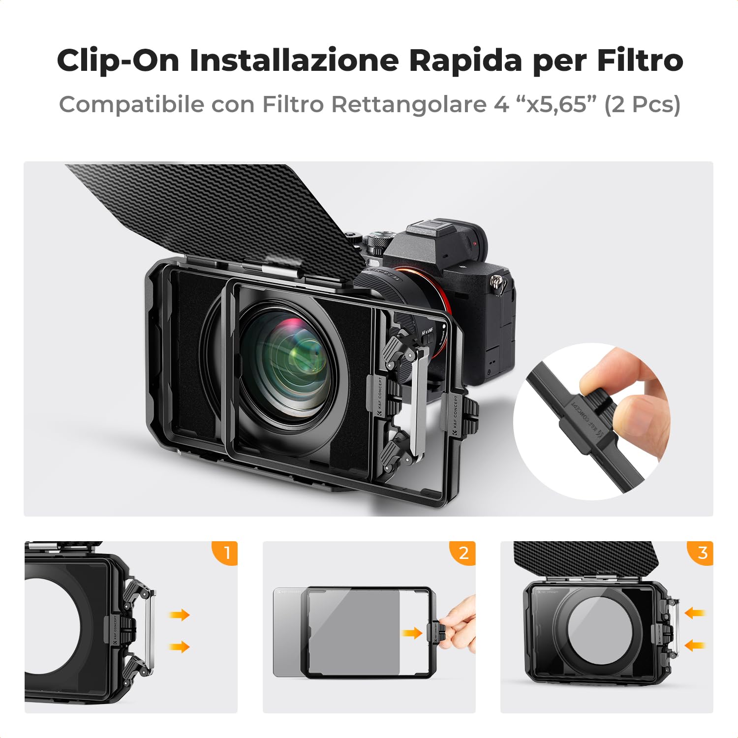 K&F CONCEPT Matte Box Base per Fotocamera in Fibra Carbonio con Anelli da 67/72/77/82/95mm, Interfacce 1/4", 3/8" e Slitta Fredda, Riservato Estensioni per Pannelli Laterali, con Una Borsa Stoccaggio