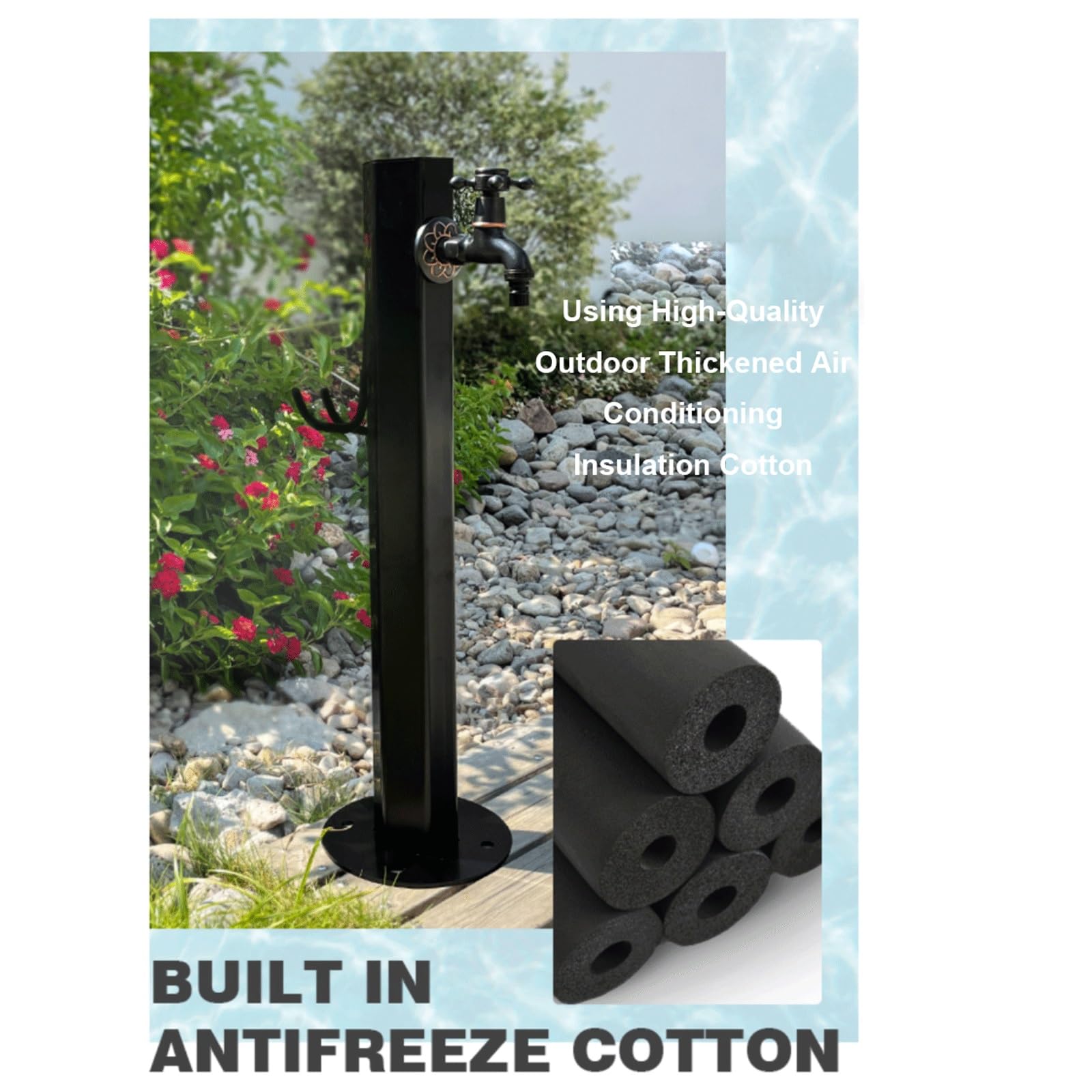 Pionowa kolumna wodna ogrodowa z kranem i stojakiem na wąż - dekoracyjna fontanna do nawadniania podwórka