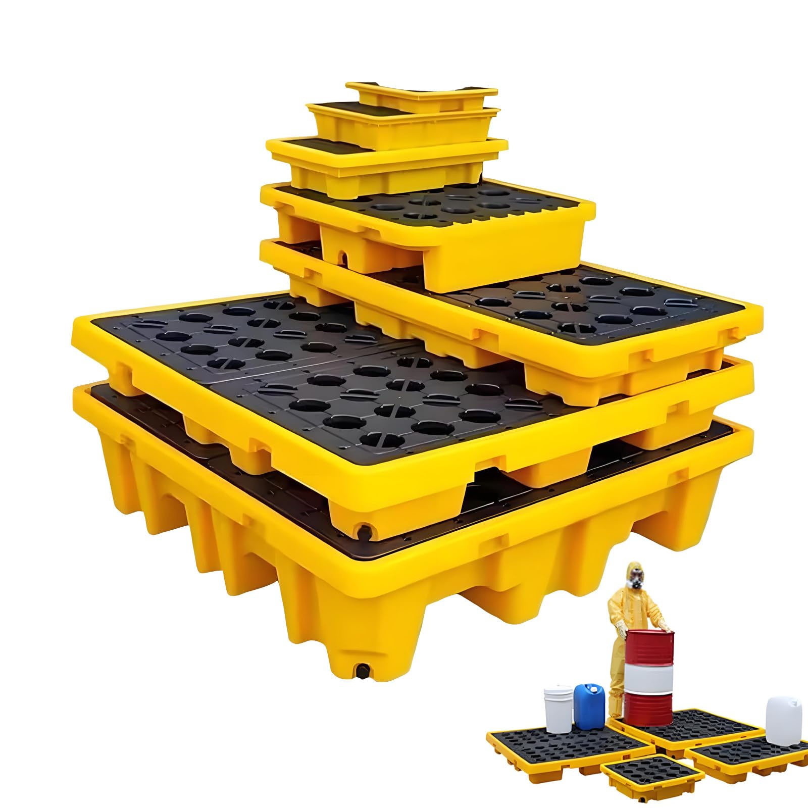 Plateforme de rétention étanche pour fûts d'hydrocarbures, avec système de Drainage, pour Le Stockage Industriel, idéale pour Les garages et Les ateliers, 130 x 68 x 30 cm