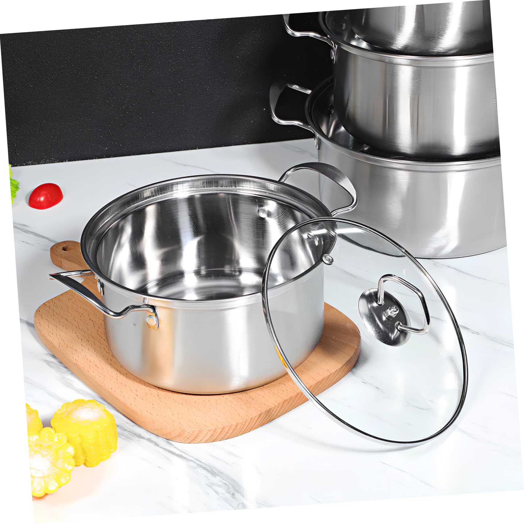TOYANDONA Set Pentole per Brodo e Stufato in Acciaio Inox con Coperchi in Vetro, Pentole a Induzione Doppio Manico, 10 Pezzi per Cucina Domestica e Preparazione Zuppe