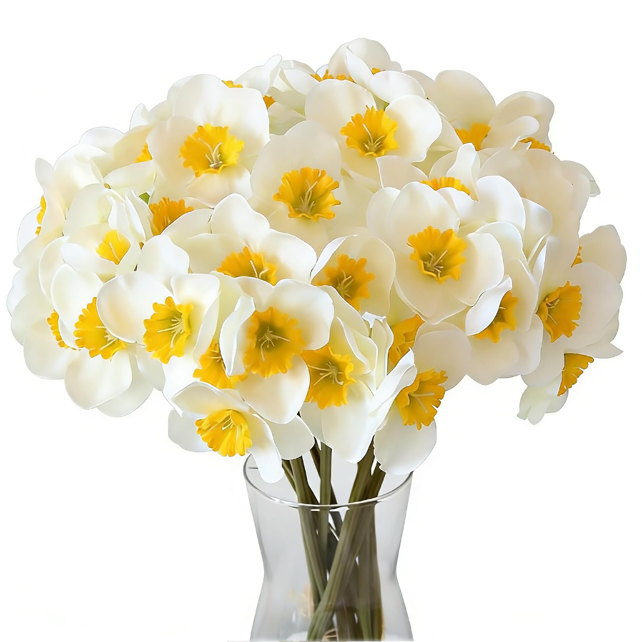 Artificial Daffodil Flowers,6pcs/Bind,39cm/15.35inch,Yellow And White,Flower Arrangement,Silk Narcissus Fake Daffodils Flower For Home Party Office Garden Wedding Decor, Table Centerpieces