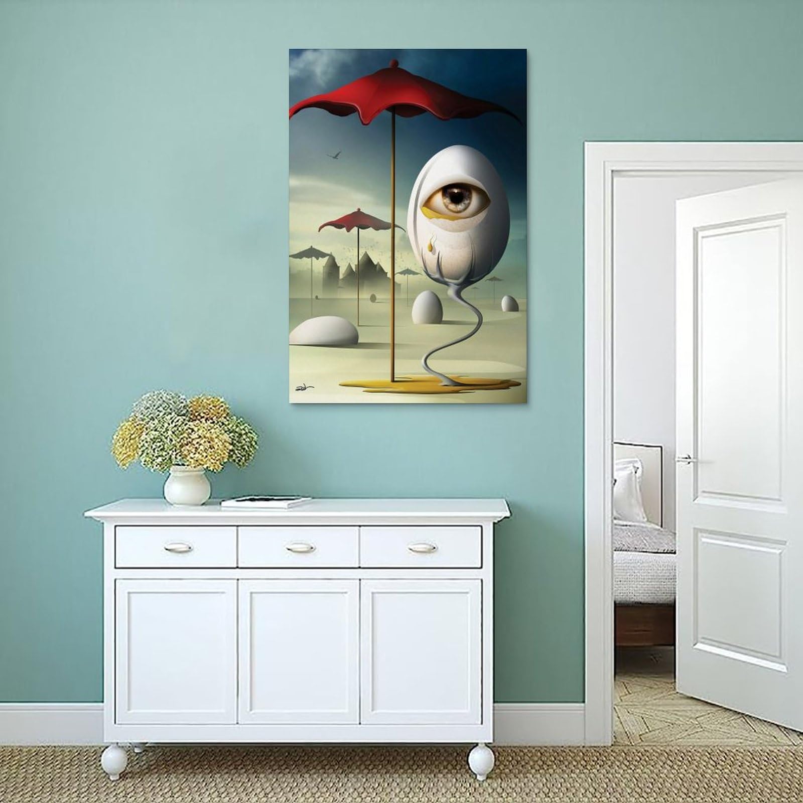 JACBON Salvador Dali Wandbild - Abstrakte Eier-Sonnenstrahlen Leinwanddruck 40x60cm Mit Innenrahmen