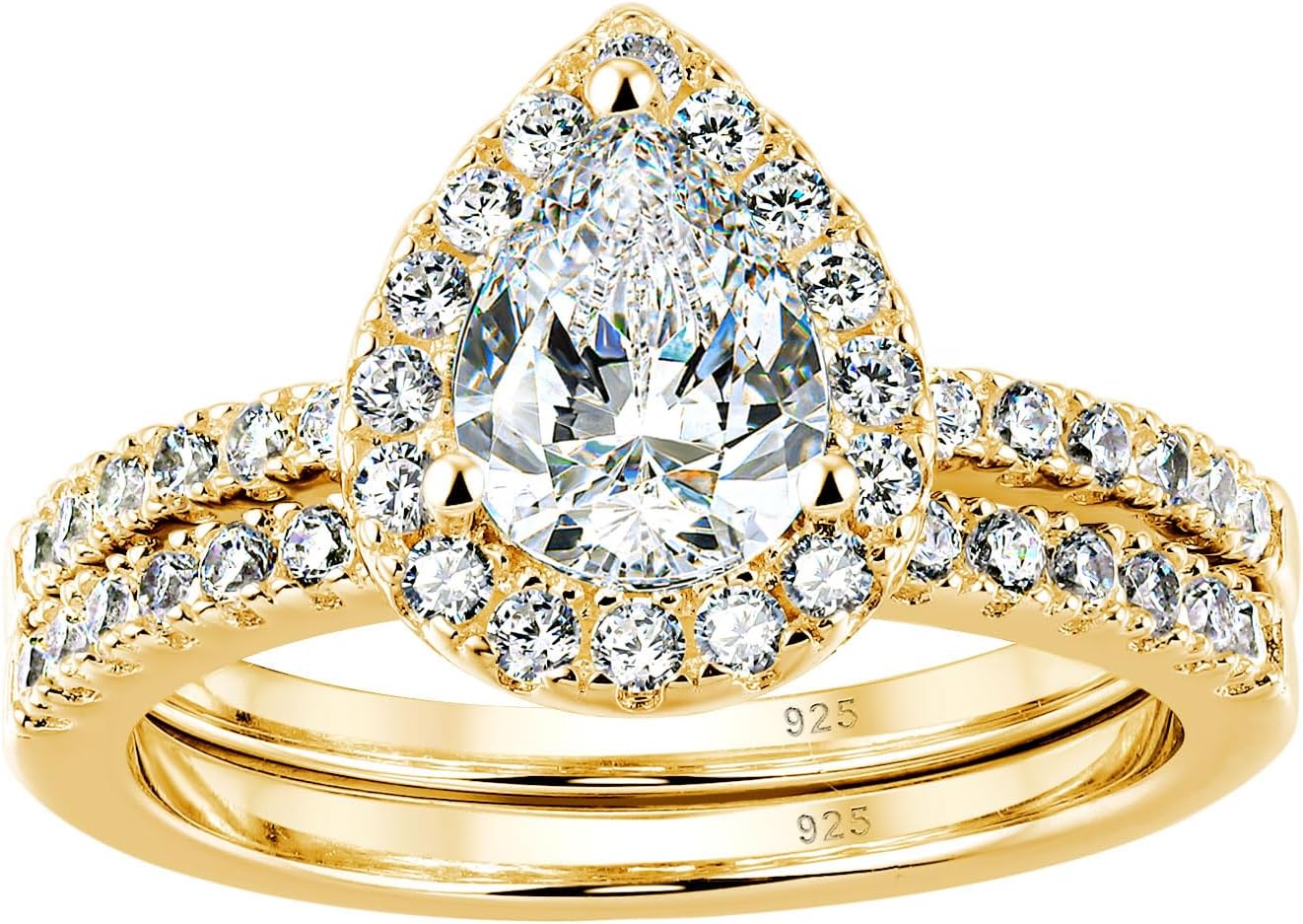 Wuziwen Pear Cut Wedding Band Bridal Ring Set for Women Halo CZ 925 Sterling Silver