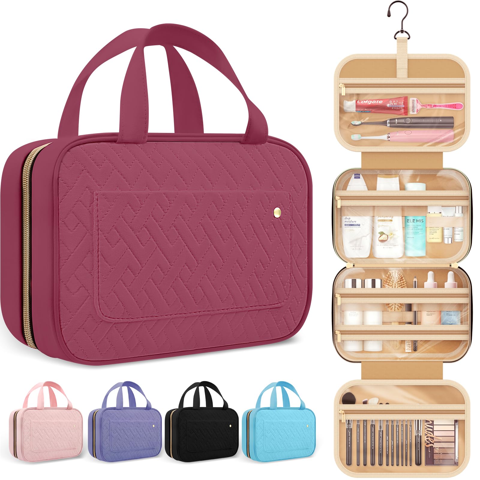 Amazon.com : HOTOR Travel Toiletry Bag for Women with Hanging Hook ...