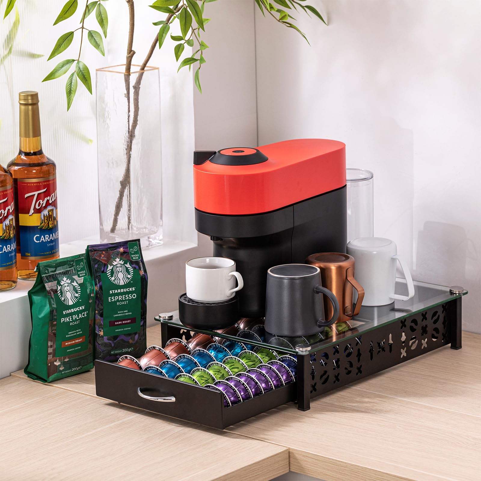 ZCDCP Soporte para cápsulas Nespresso, soporte para cápsulas Vertuo, cajón superior de cristal, organizador de cápsulas de café (capacidad de 40 cápsulas)