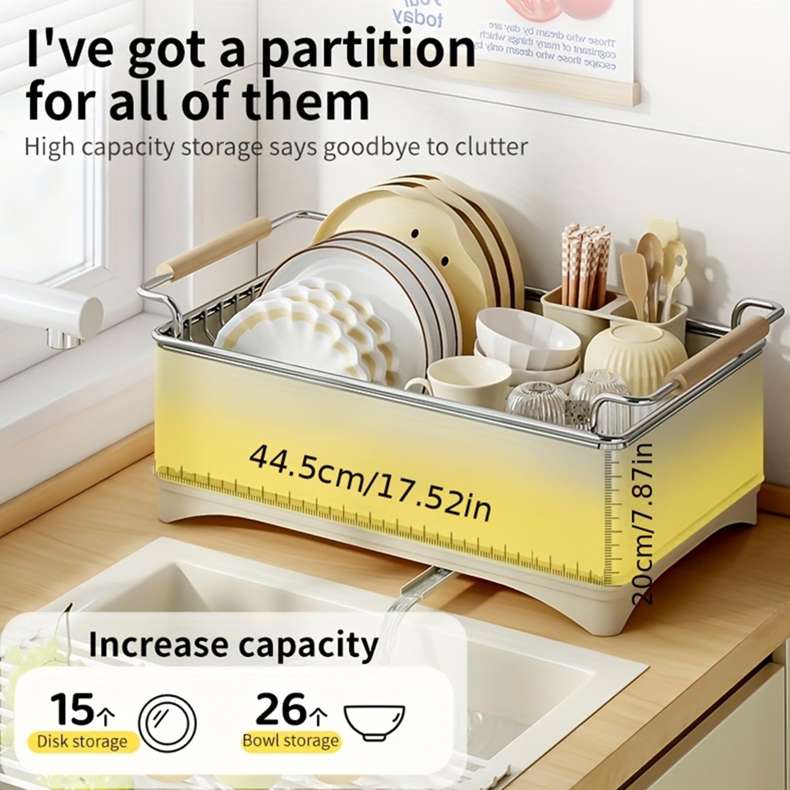 Scolapiatti con vaschetta raccogligocce e portaposate | Scolapiatti per piccola cucina, beccuccio girevole a 360°, in acciaio inox, scolapiatti per lavello