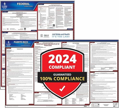 J. J. Keller & Associates, Inc. Puerto Rico y Federal Labor Law Poster Set (Inglés, PR State) - Pósters laminados que cumplen con la OSHA