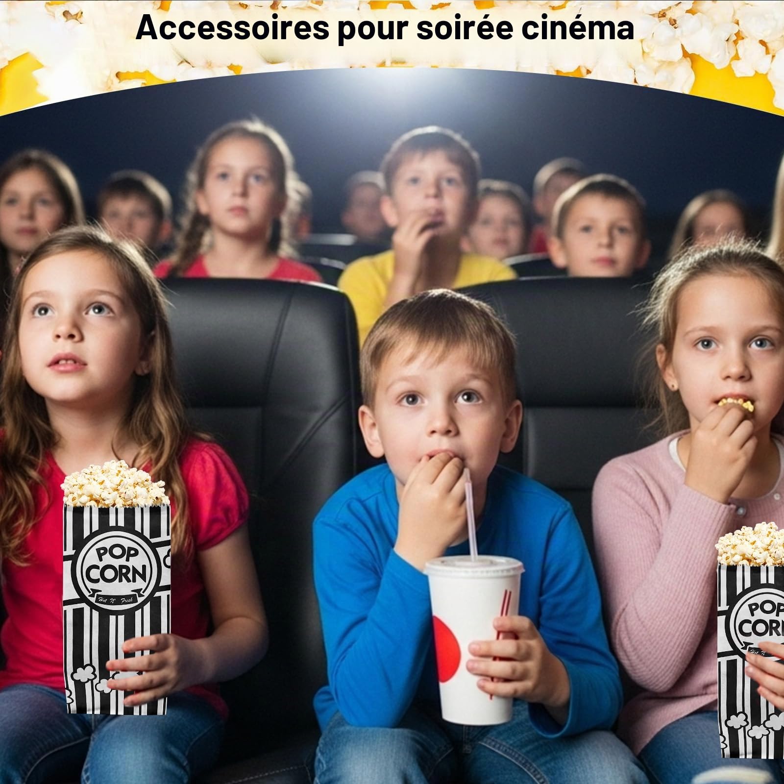 300 Pièces Sachet Pop Corn,Petites Sac Popcorn en Papier Rouge Blanche Rayé,Classique Rétro Snacks Container pour Les Fêtes, Anniversaires, Soirées Cinéma Carnival, Noir & Blanche(21×9×6cm)