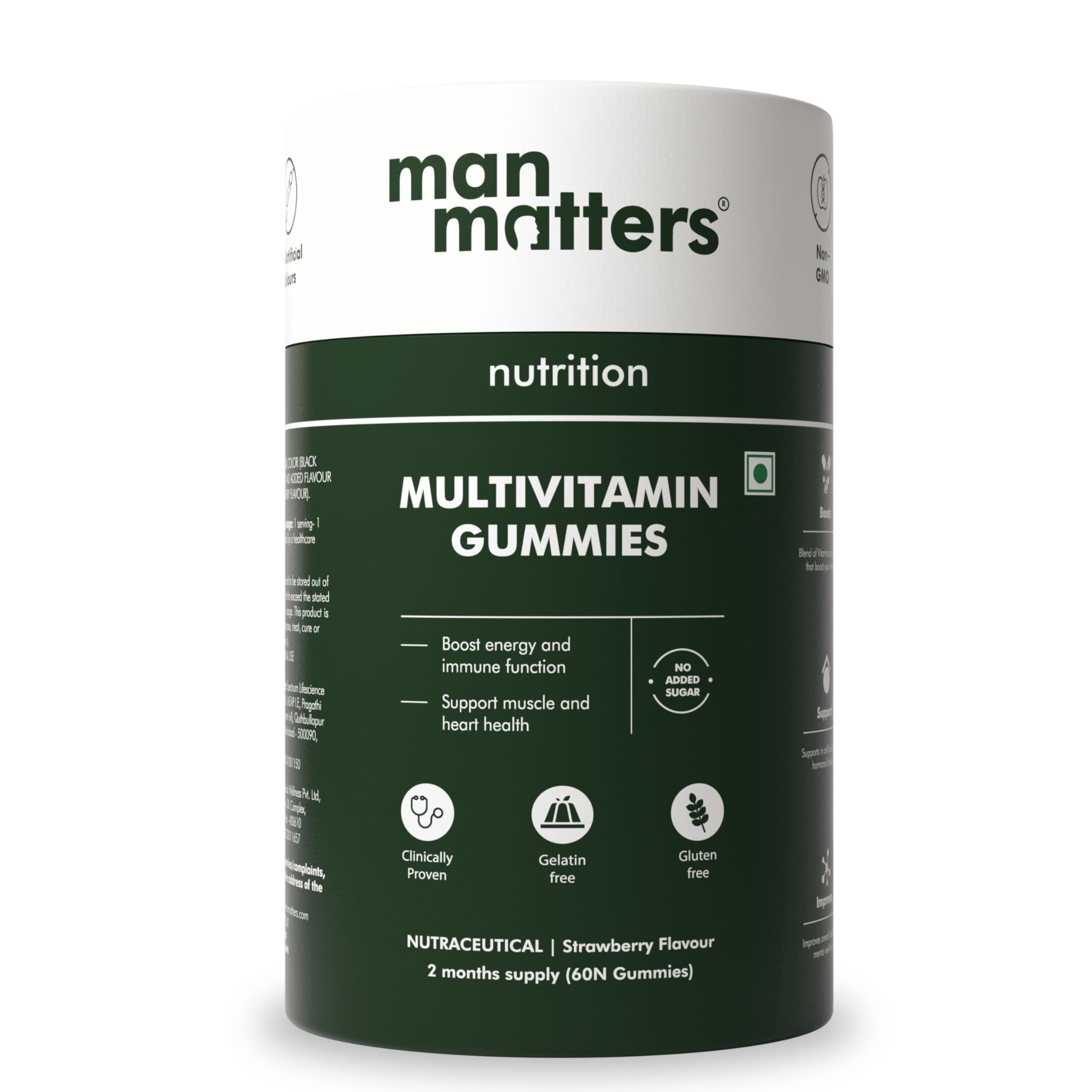 Man MattersMultivitamin Gummies | Daily Essential Multivitamin for Men | With 15 Vitamins & Minerals, 8 Amino Acids, 7 Herbal Extract & Prebiotics | Enhances Immunity & Overall Well Being | 60N