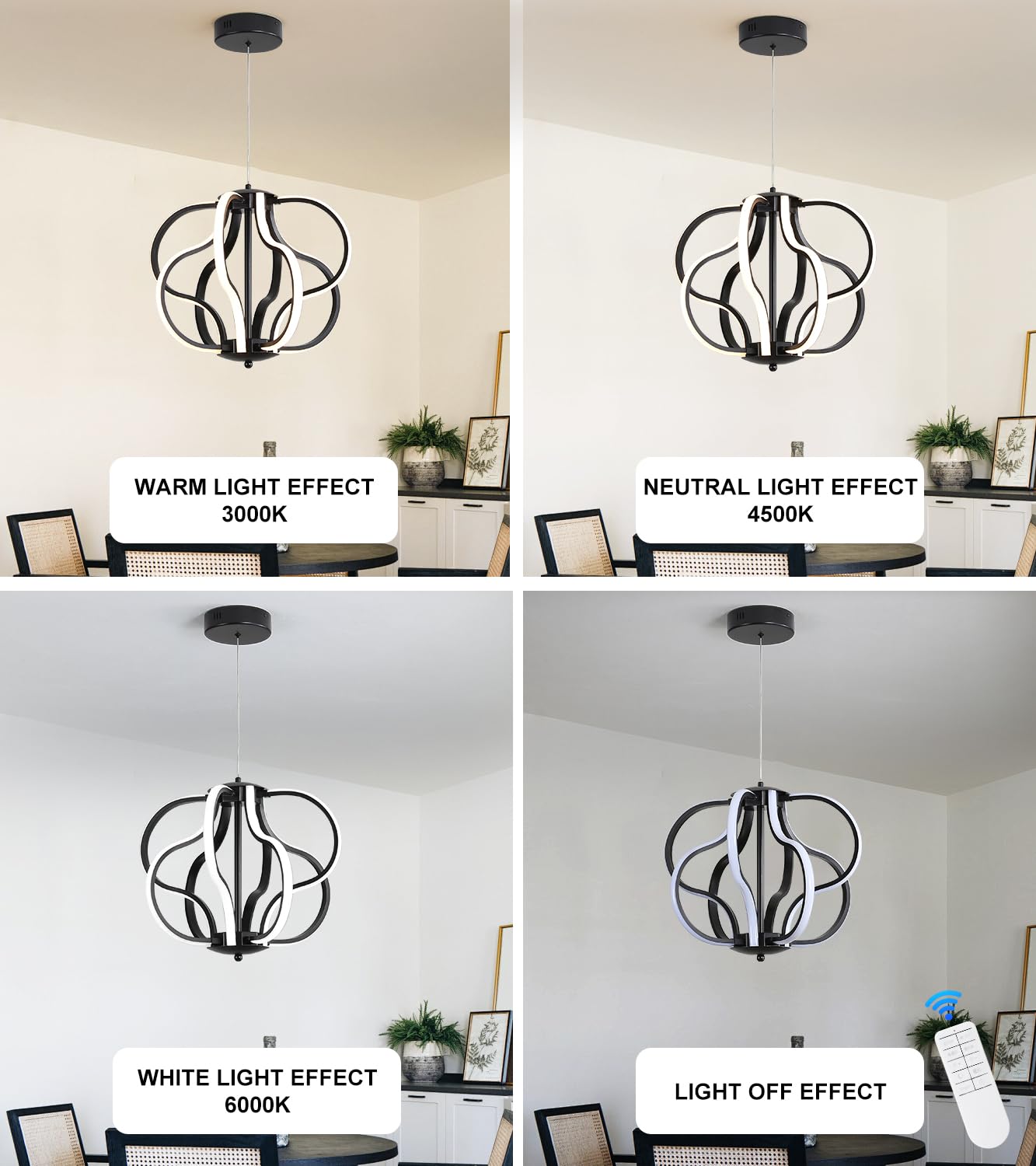Moderna lámpara LED negra para techo, 8 luces colgantes para comedor, vestíbulo, entrada, cocina, sala de estar. 6