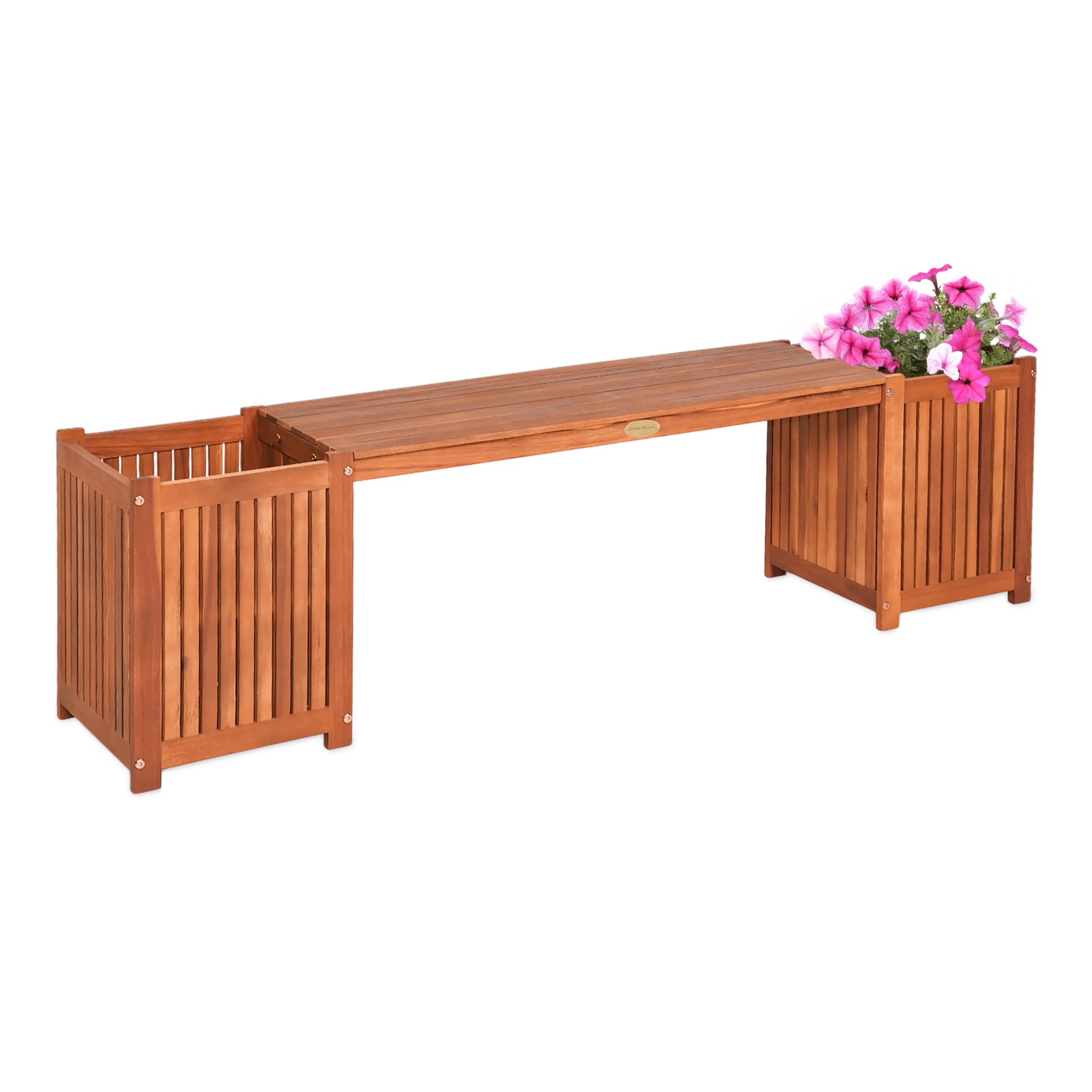 Spetebo Banco de madera de acacia con jardinera integrada – 150 x 40 cm – Banco de jardín con maceta de madera FSC – Banco para flores, banco de parques, banco de madera con macetero, muebles de
