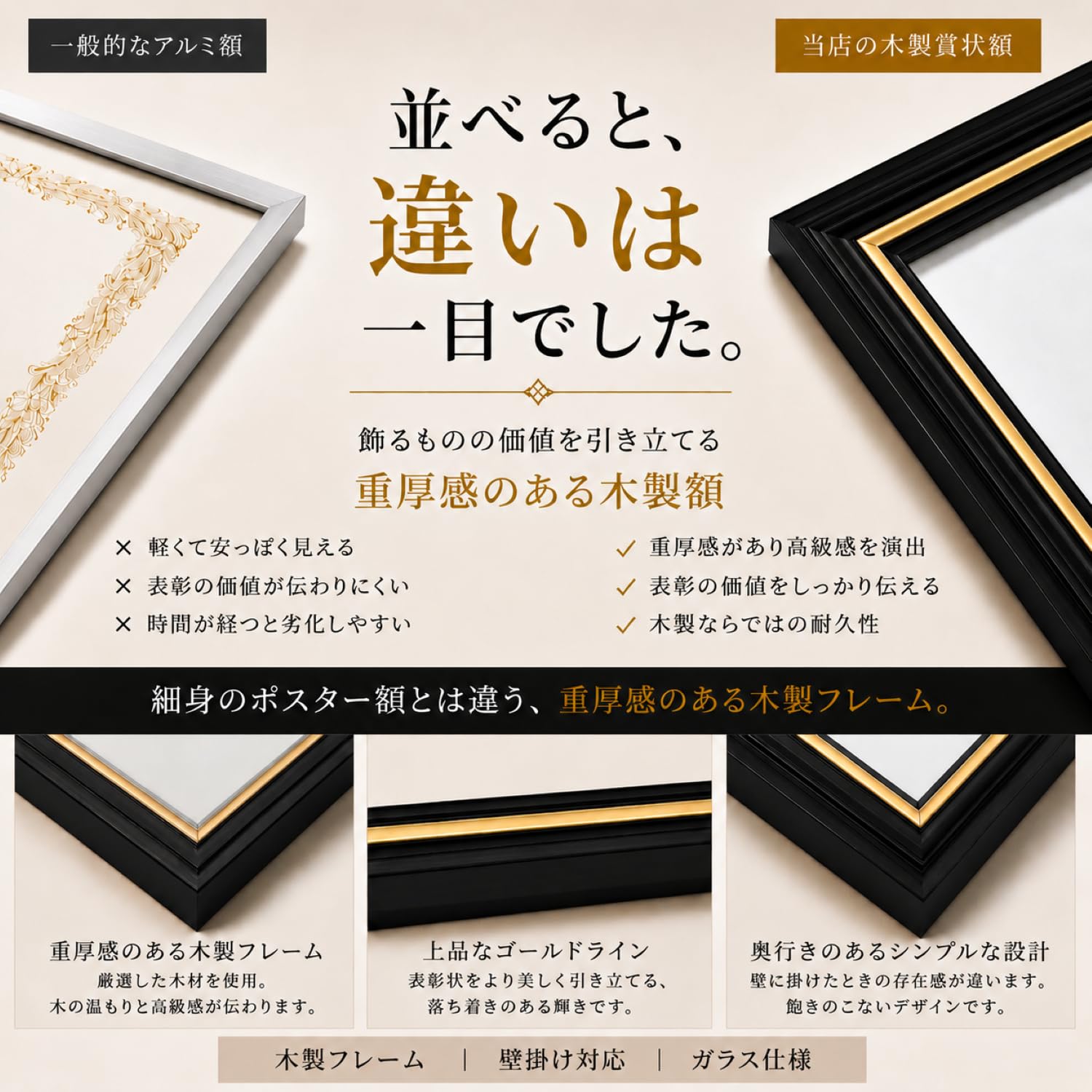 Amazon.co.jp: 【国産高級木製額縁】B4サイズ対応 縦横OK 賞状・証書