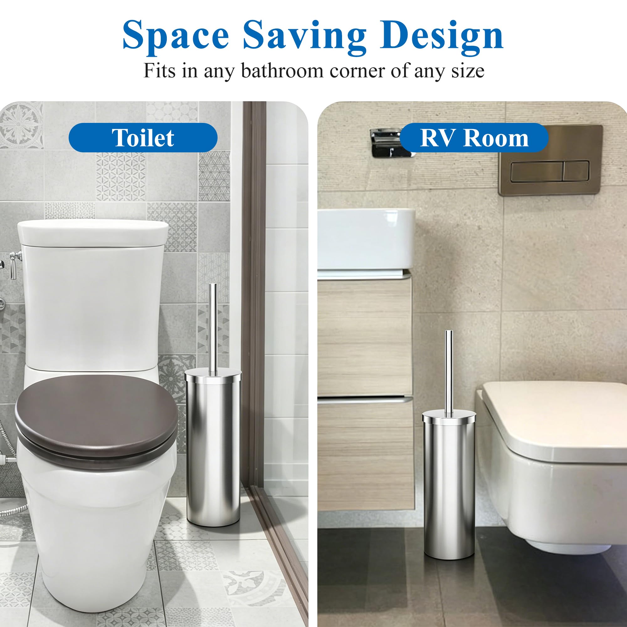 Stainless Steel Toilet Brush Set - Rustproof & Compact -7