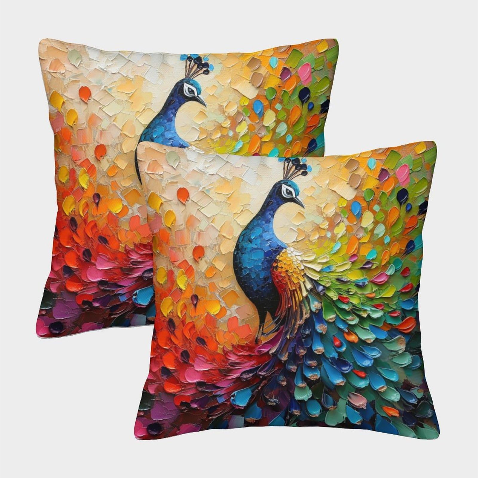 Uendokrnn Style-1 Animal Pillow Cover Soft Set Of 2 Square Peacock Throw Pillow With Invisible Zipper For Sofa Living Room Garden Outdoor Home Decor 40X40cm