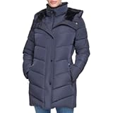 Women&apos;s Winter Puffer Coat – Cozy Faux Sherpa Lined Hood with Inset Bib&comma; Long Quilted Jacket&comma; Navy&comma; XL