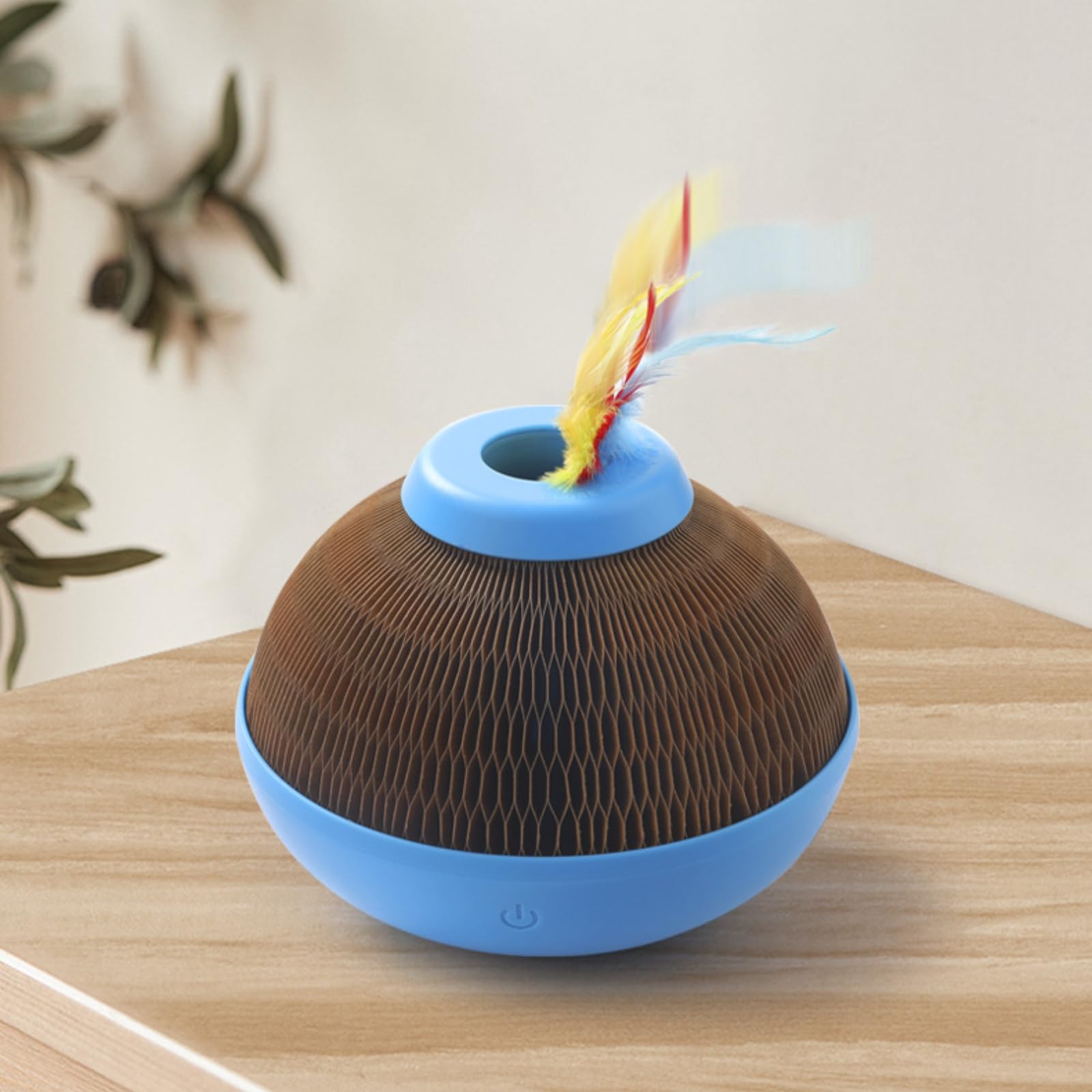 Feline Interactive Elektronisches Katzenspielzeug Kugel Kratzkugel mit Federteaser aus Karton für Wohnungskatze Aktivspiel Beschäftigung Geschenk Zuhause Indoor Bewegung163mm