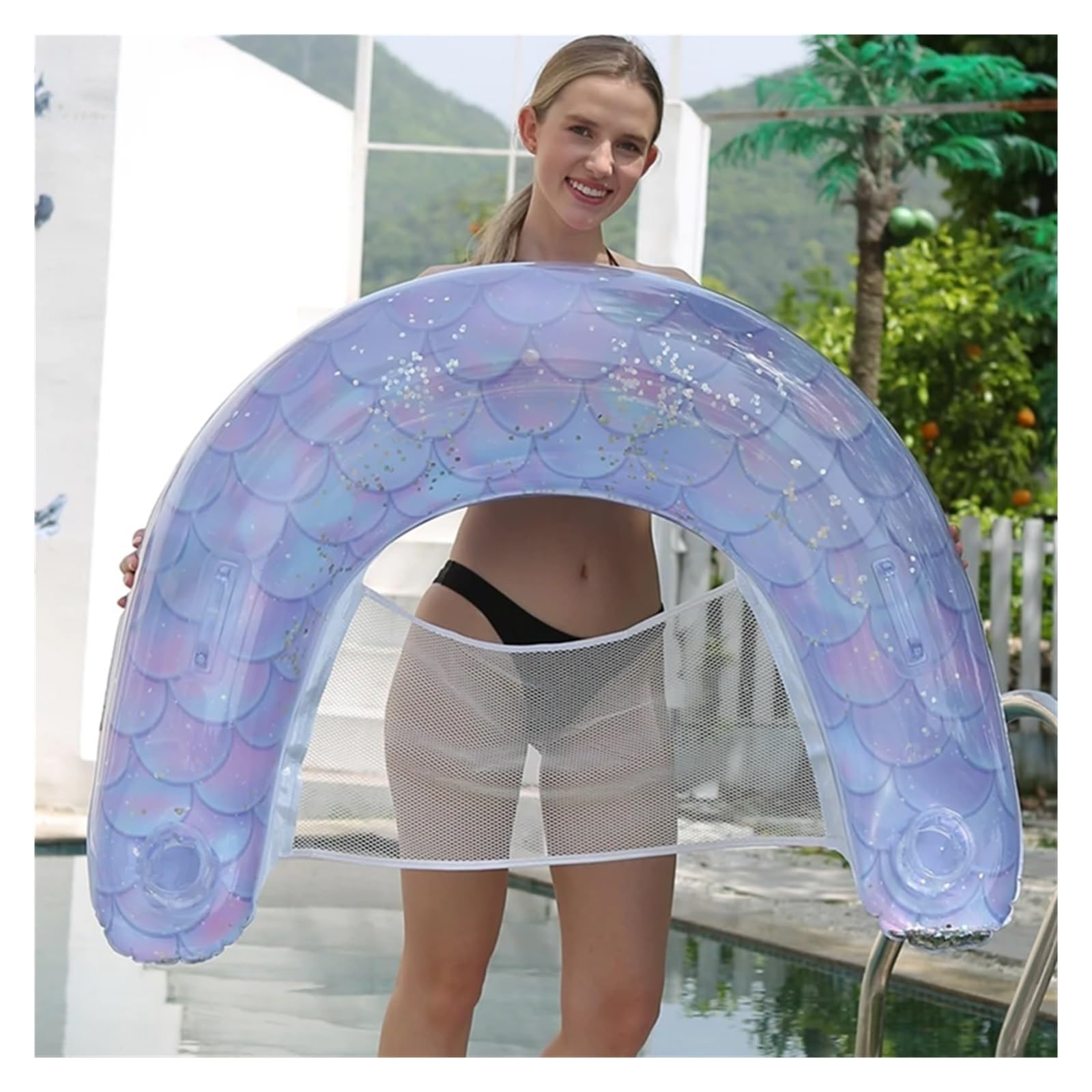 Luftmatratze Wasser U-förmiger schwimmender Reihen-verdickter Schwimmring-Schwimmstuhl, Wasserschwimm-Aufblasbett-Relaxsessel-Schwimmausrüstung(Purple)