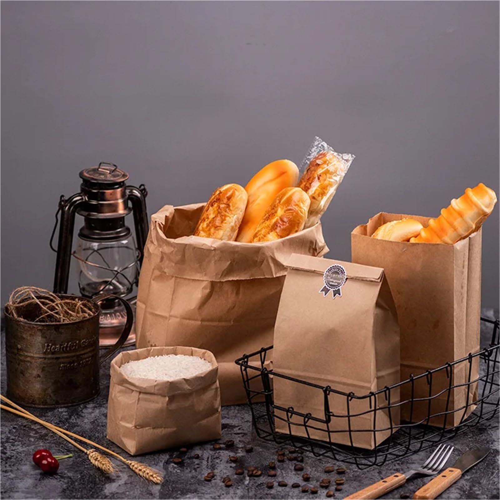 Lot de 100 sacs en papier kraft recyclables pour biscuits, bonbons, sandwich, pain, cadeau de mariage